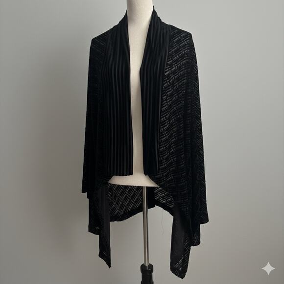 Max Studio Black Silk Blend Velvet Burnout Open Front Draped Cardigan Sz L - Picture 1 of 10